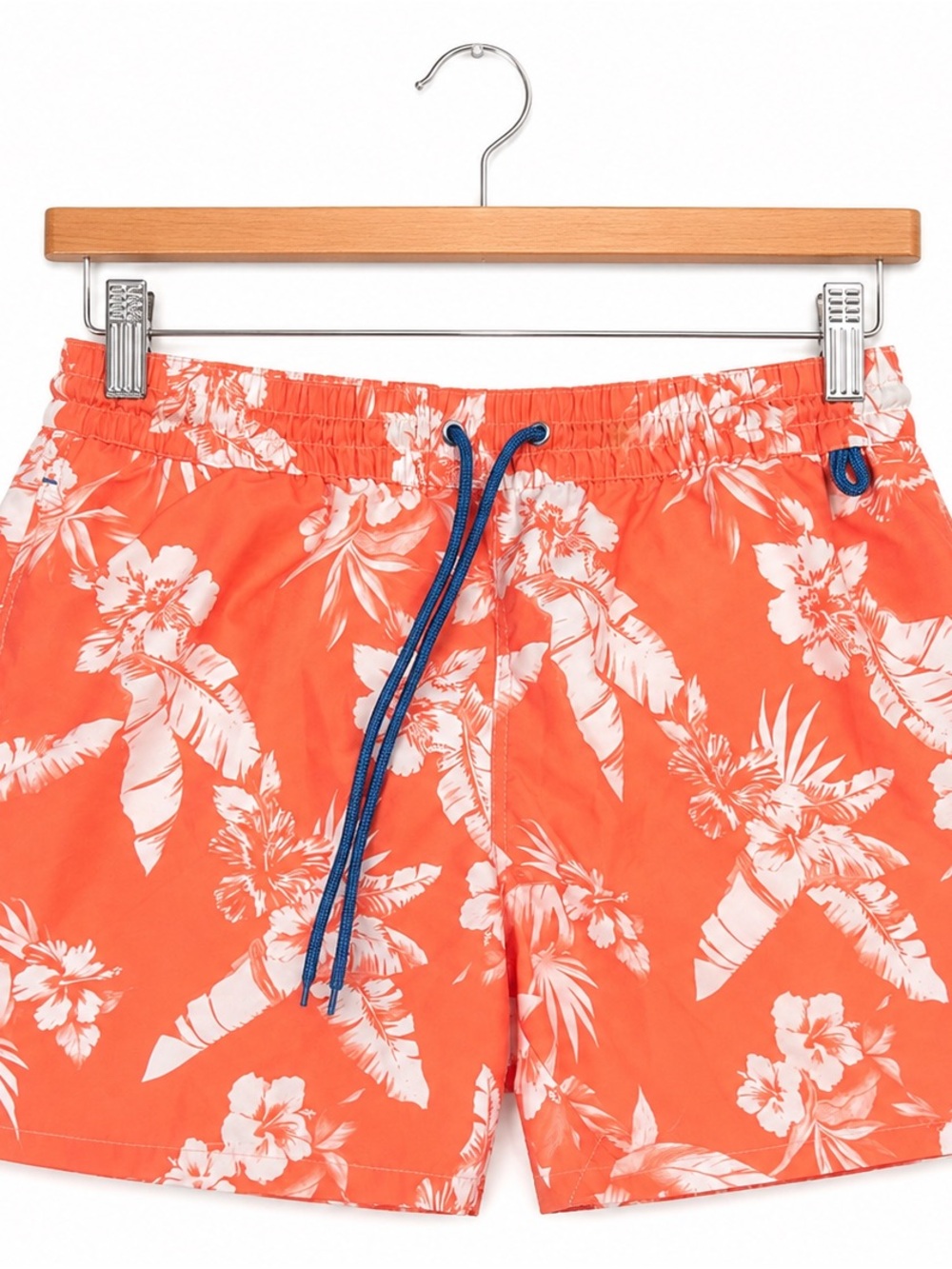 Merona Orange Floral Volley Swim Trunks with Navy Drawstring